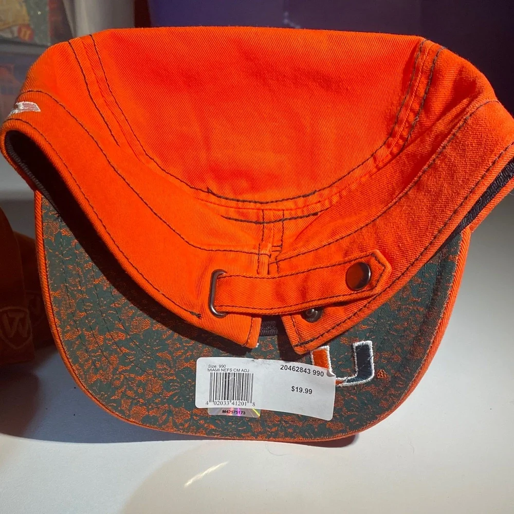Miami Hurricanes NCAA Women’s Cadet Orange Hat Cap with Blue Logo - Picture 3 of 3